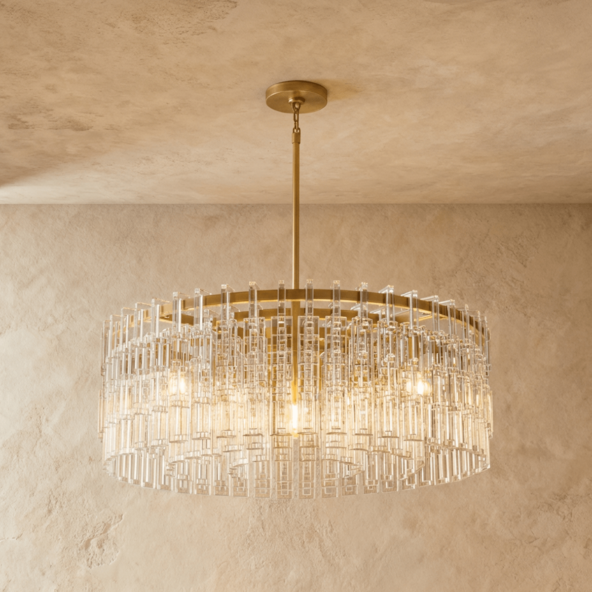 Aurumweave Copper Crystal Tiered Drum Chandelier Concentric Rings
