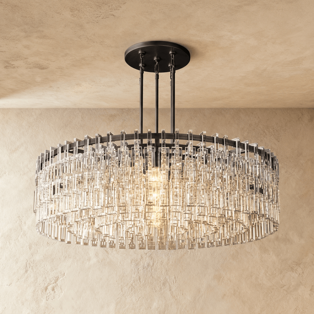 Aurumweave Copper Crystal Tiered Drum Chandelier Concentric Rings