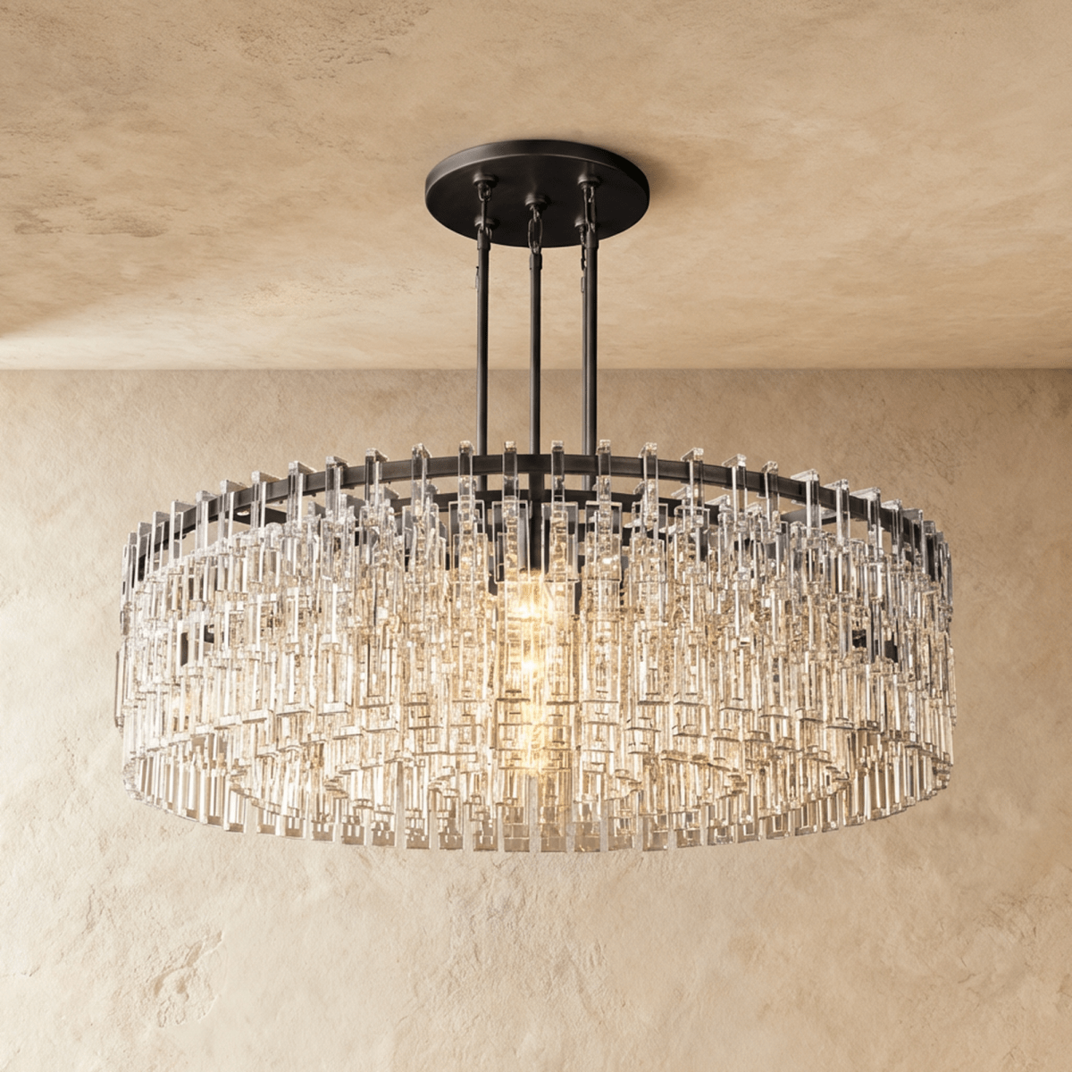 Aurumweave Copper Crystal Tiered Drum Chandelier Concentric Rings