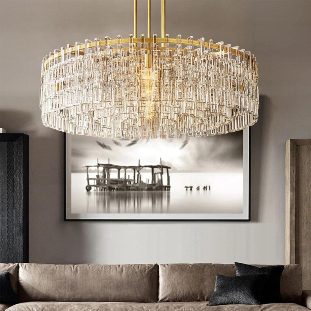 Aurumweave Copper Crystal Tiered Drum Chandelier Concentric Rings