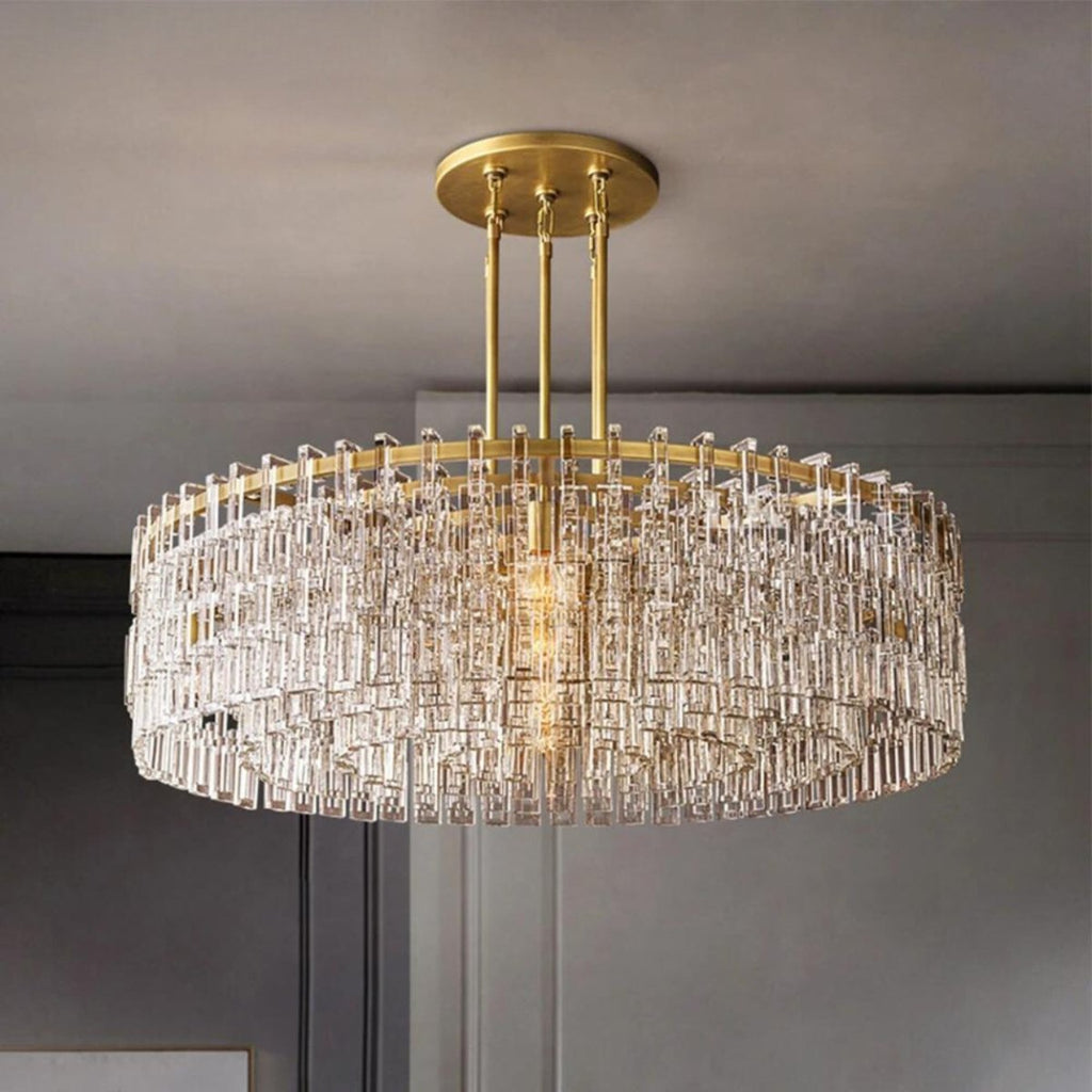 Aurumweave Copper Crystal Tiered Drum Chandelier Concentric Rings