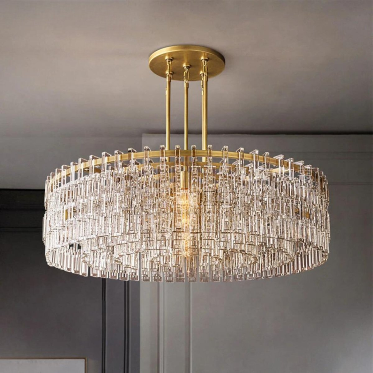 Aurumweave Copper Crystal Tiered Drum Chandelier Concentric Rings