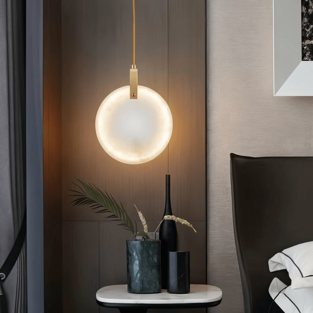 Solara Alabaster Sphere Pendant Light With Copper Brass Suspension
