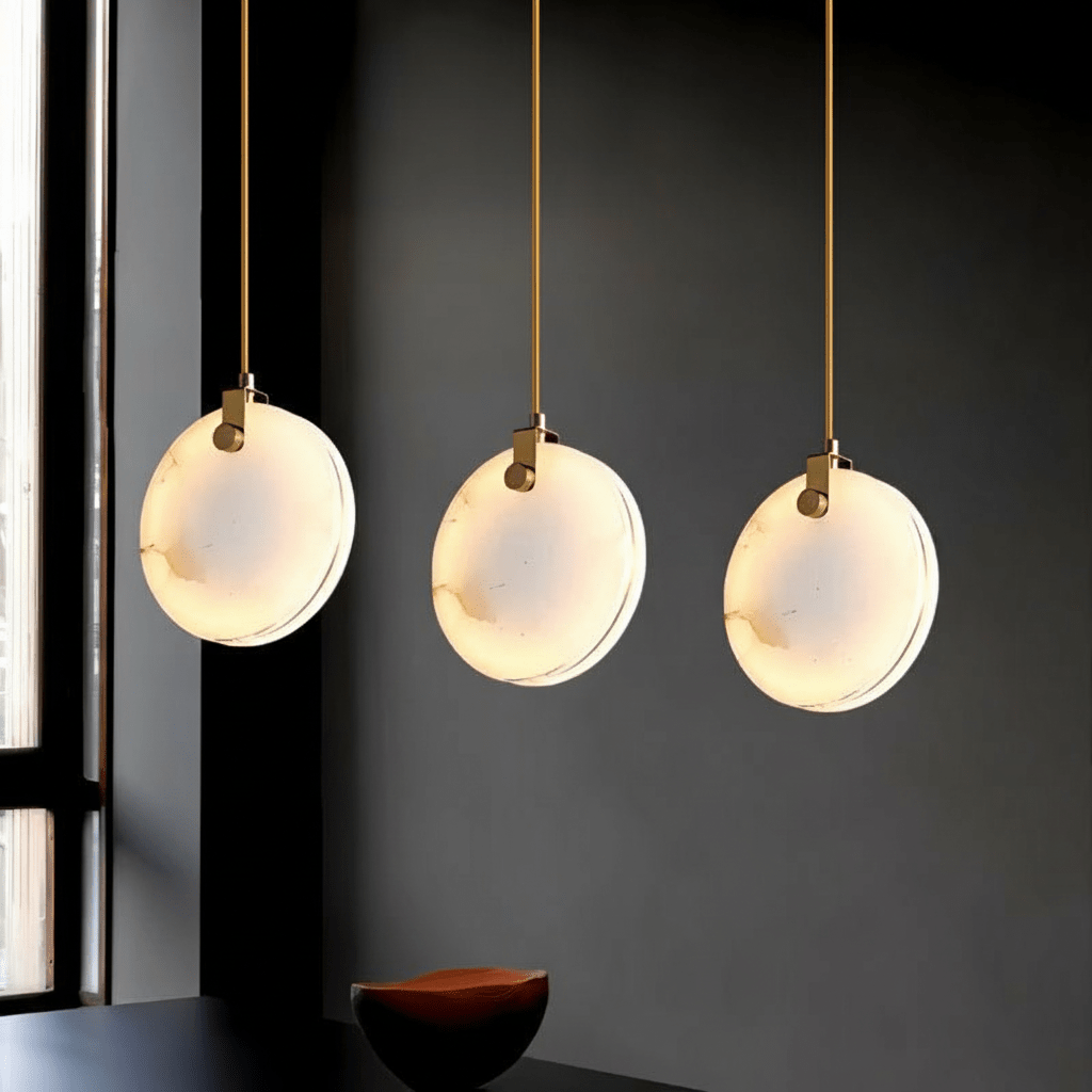 Solara Alabaster Sphere Pendant Light With Copper Brass Suspension