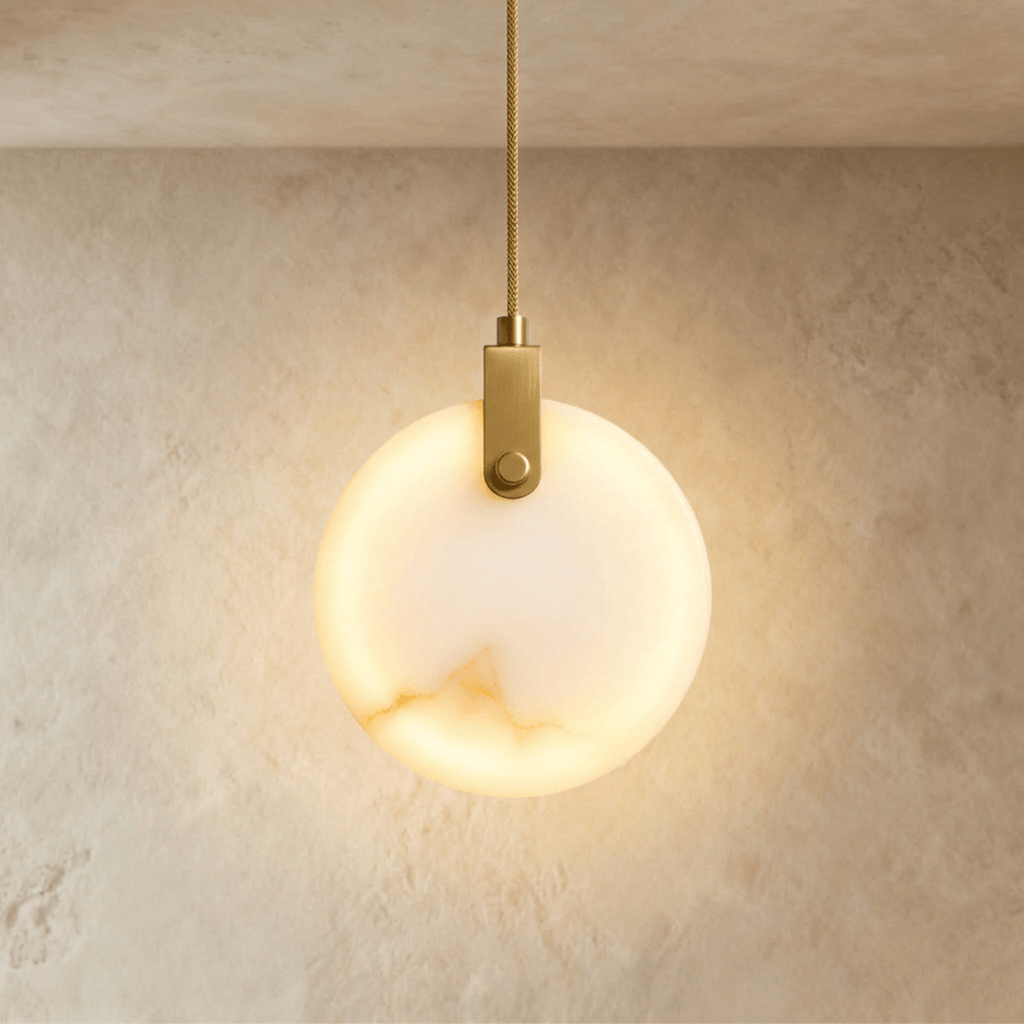 Solara Alabaster Sphere Pendant Light With Copper Brass Suspension