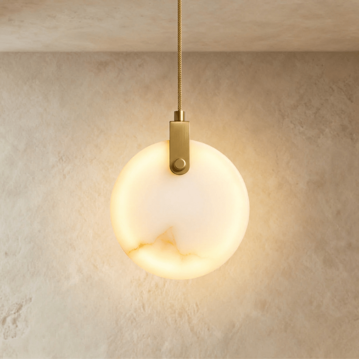 Solara Alabaster Sphere Pendant Light With Copper Brass Suspension