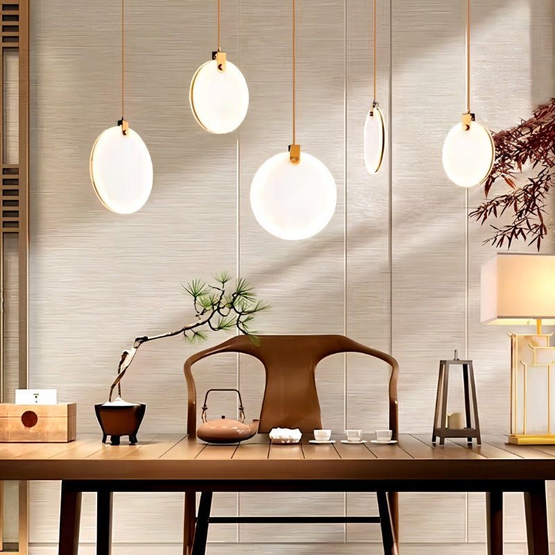 Solara Alabaster Sphere Pendant Light With Copper Brass Suspension