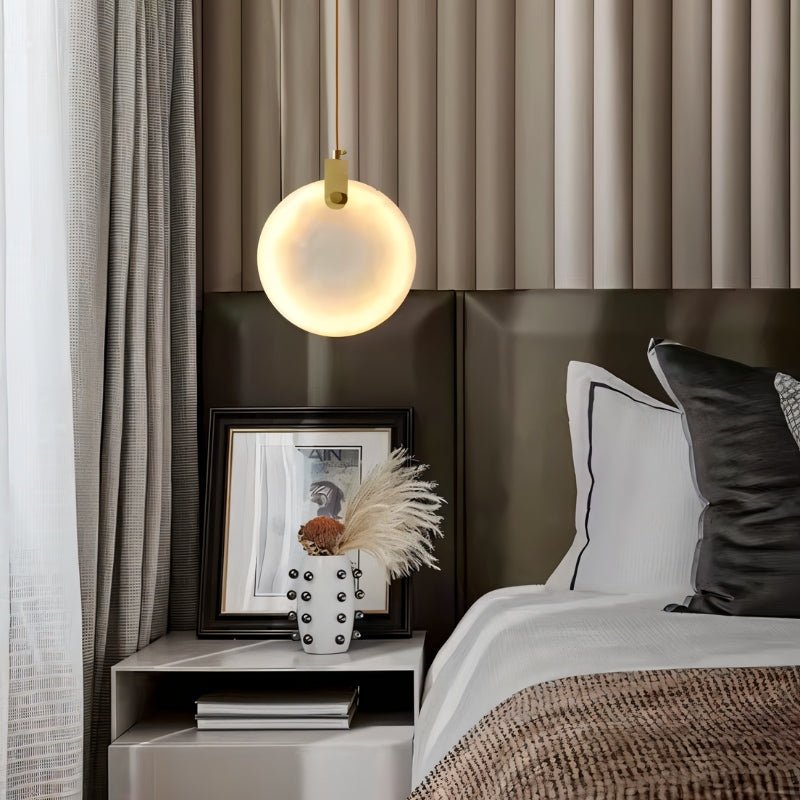 Solara Alabaster Sphere Pendant Light With Copper Brass Suspension
