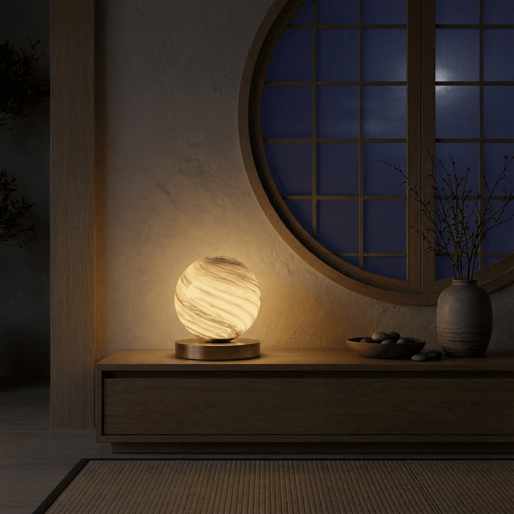 Aurora Brass Table Lamp With Marble Glass Globe For Cozy Modern Glow