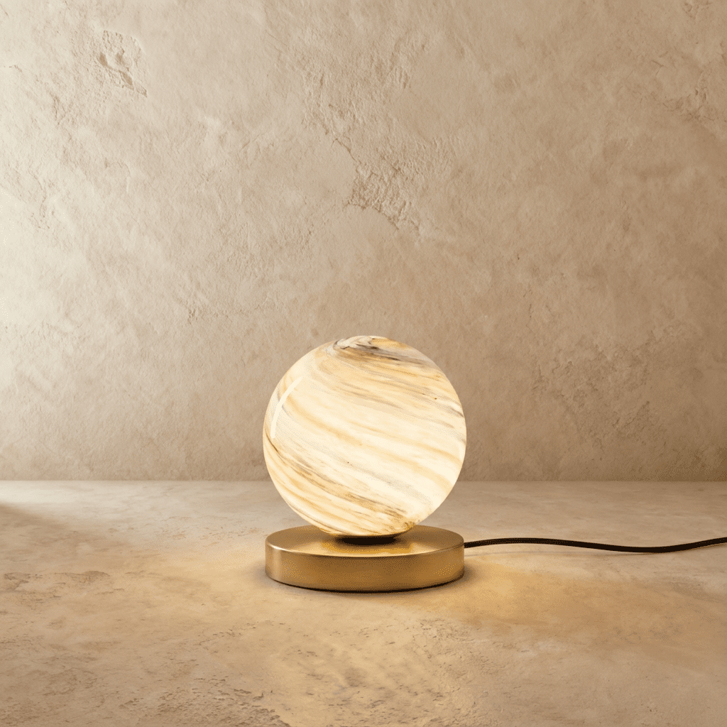 Aurora Brass Table Lamp With Marble Glass Globe For Cozy Modern Glow