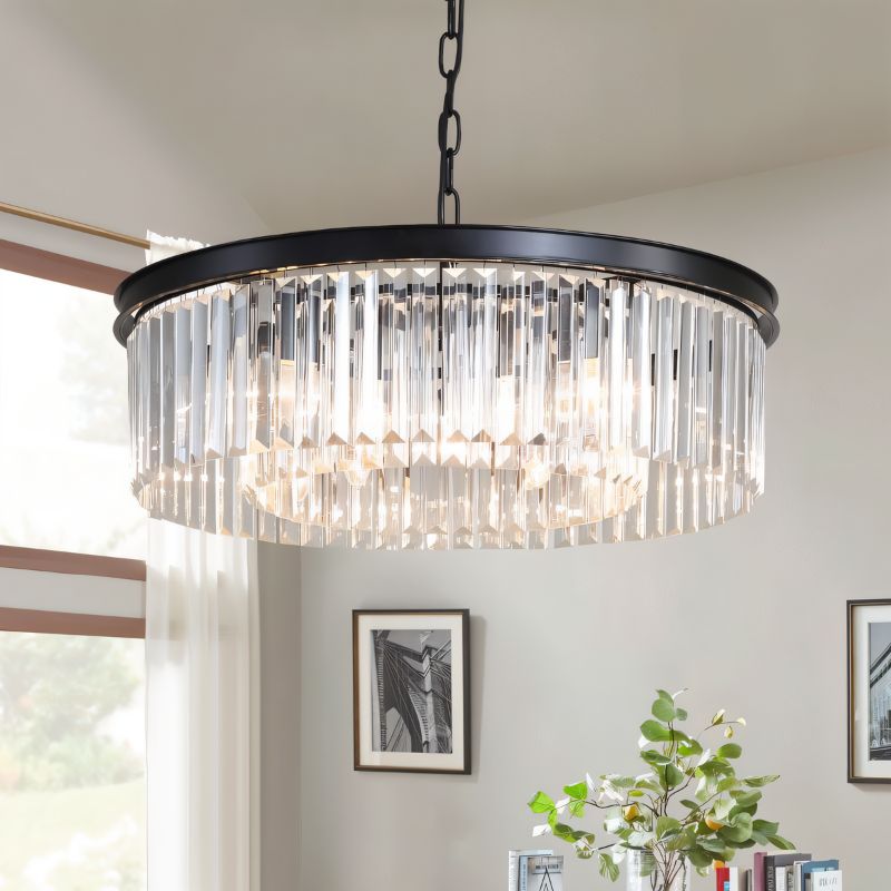 Lumiere Crystal Halo Chandelier Exuding Hollywood Glamour In Black Or Gold