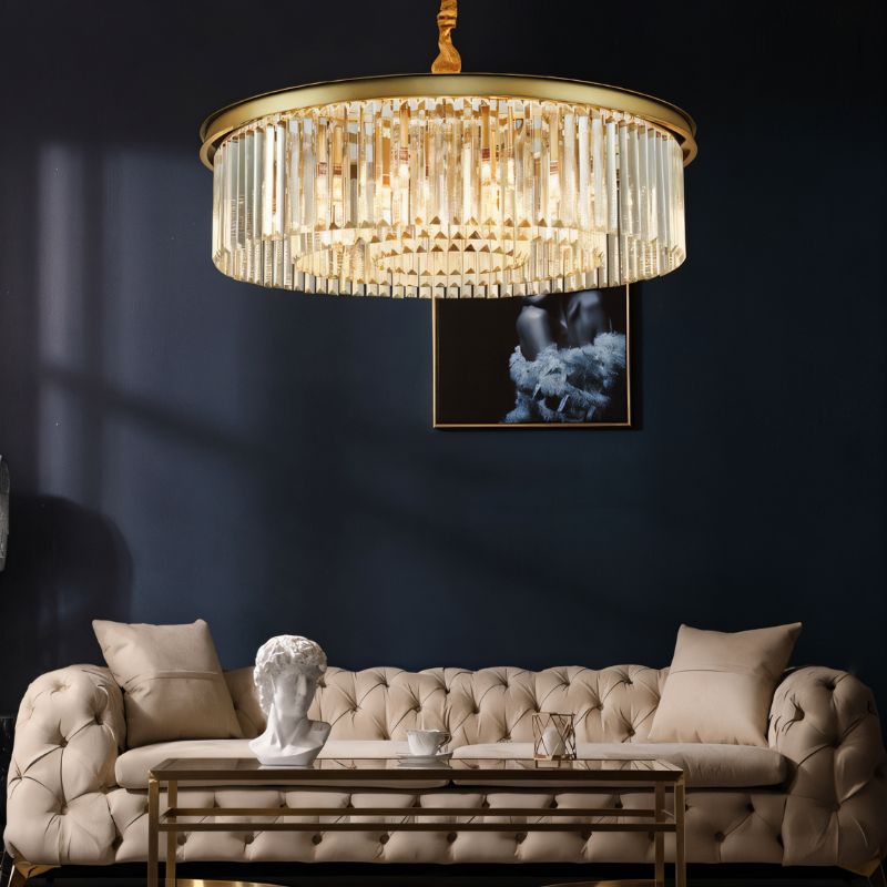 Lumiere Crystal Halo Chandelier Exuding Hollywood Glamour In Black Or Gold