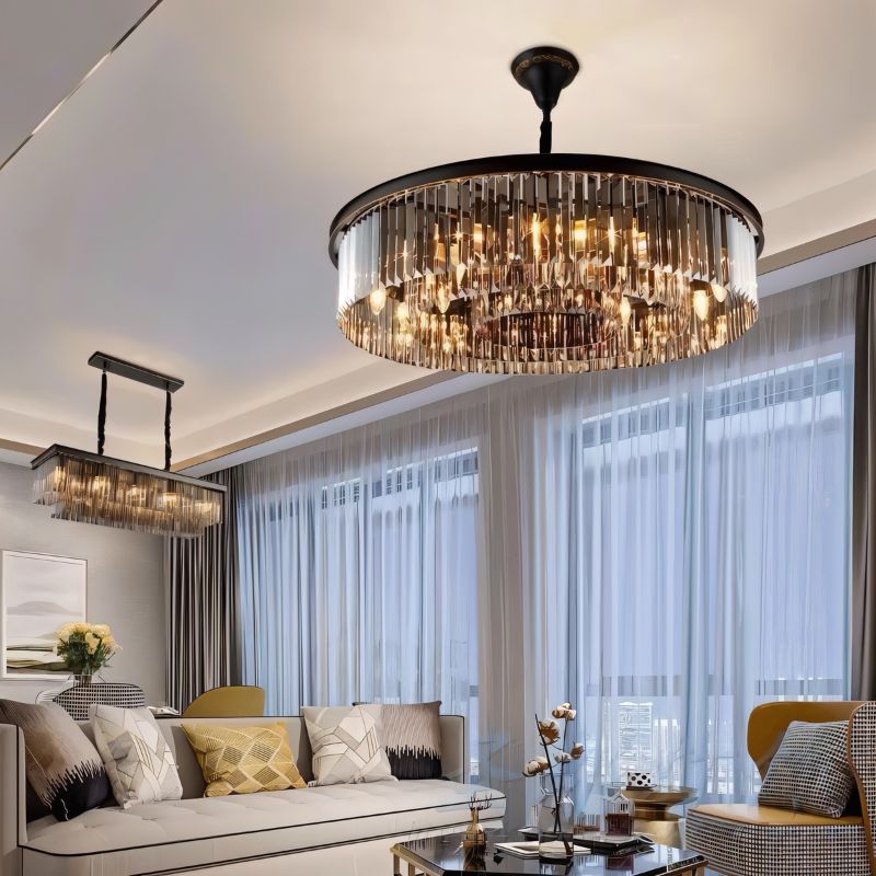 Lumiere Crystal Halo Chandelier Exuding Hollywood Glamour In Black Or Gold