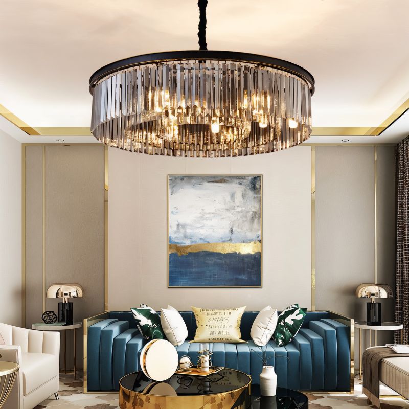 Lumiere Crystal Halo Chandelier Exuding Hollywood Glamour In Black Or Gold