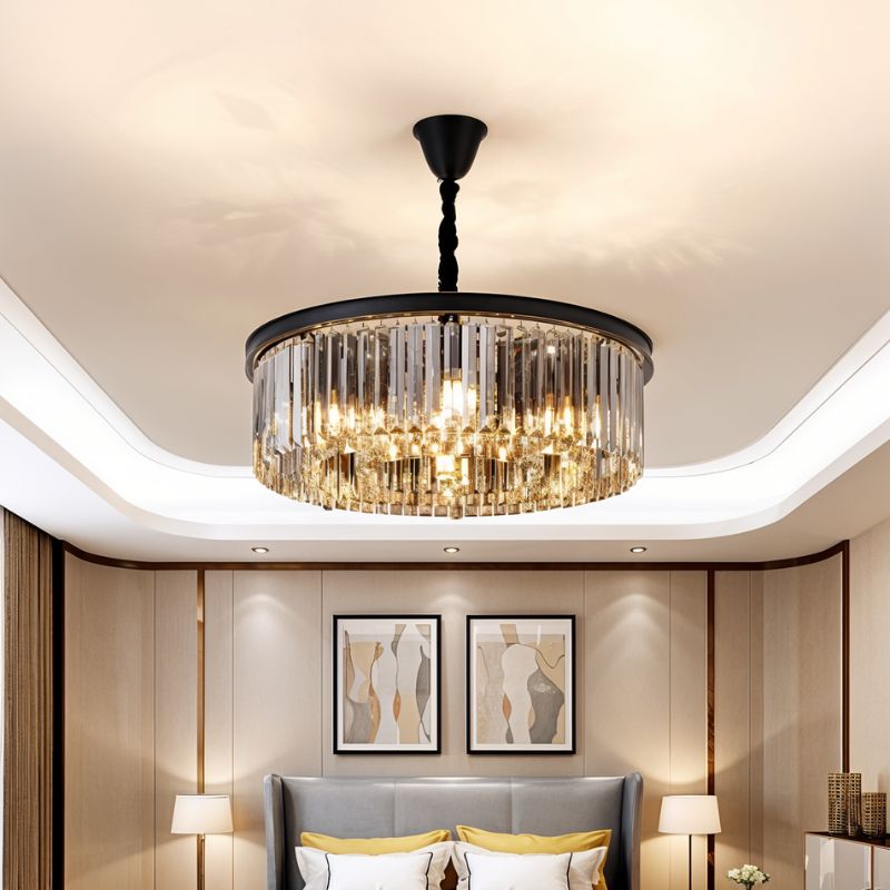 Lumiere Crystal Halo Chandelier Exuding Hollywood Glamour In Black Or Gold