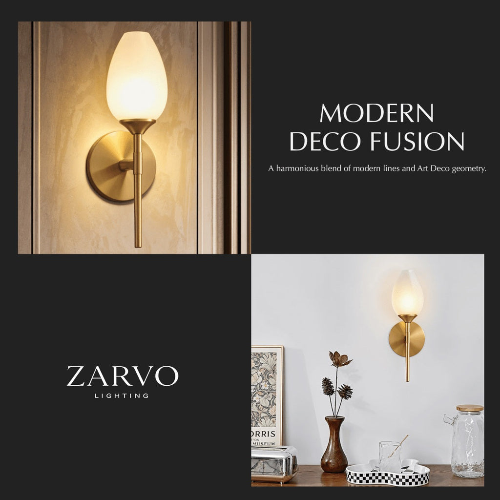 Copper Tulip Wall Lamp With Frosted Glass Shade For Warm Modern Ambience